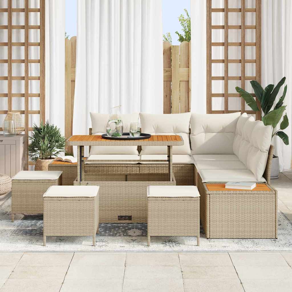 Havesofa Sæt med pude med opbevaring 9 pcs Beige Poly rattan