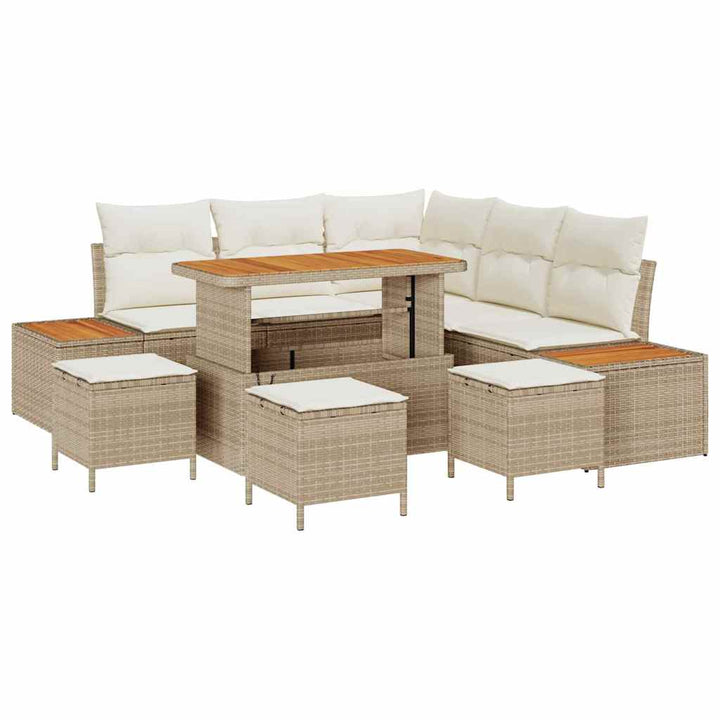Havesofa Sæt med pude med opbevaring 9 pcs Beige Poly rattan
