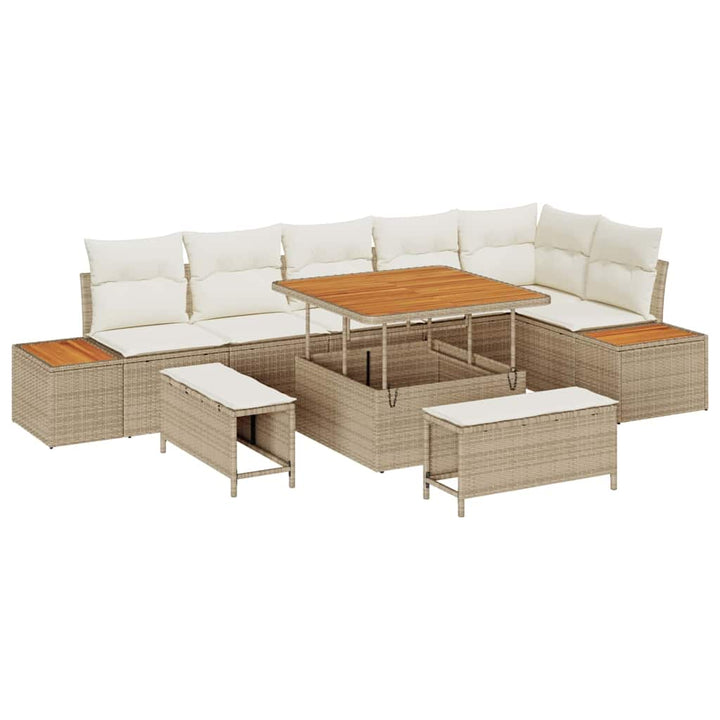 Havesofa Sæt med pude med opbevaring 9 pcs Beige Poly rattan