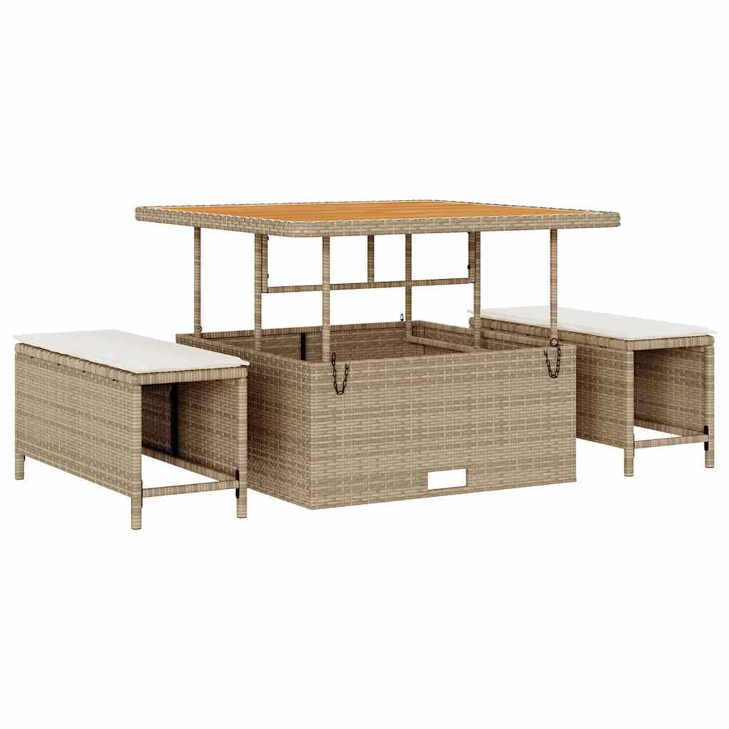 Havesofa Sæt med pude med opbevaring 9 pcs Beige Poly rattan