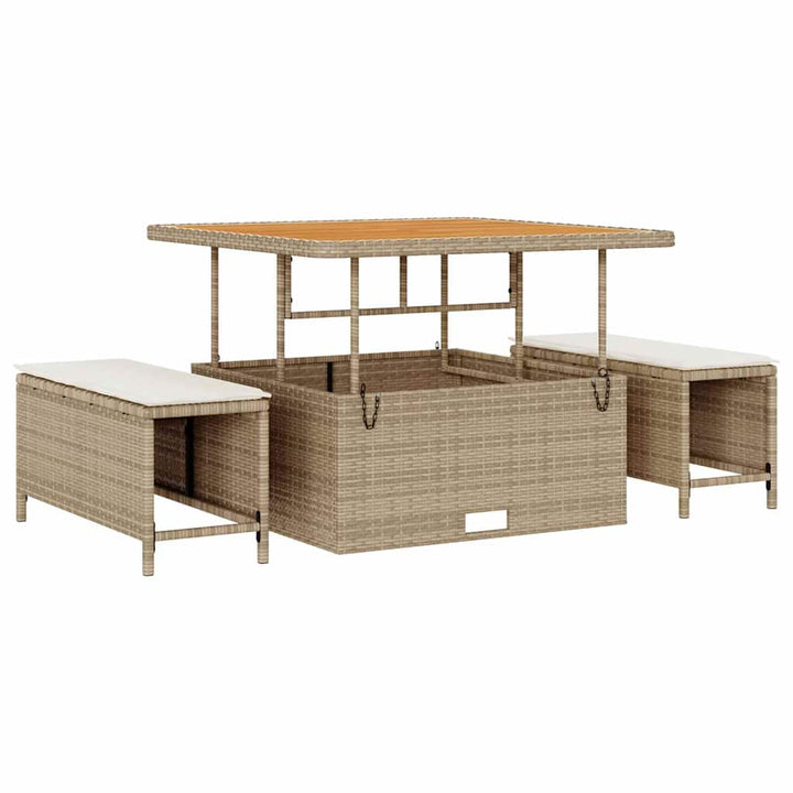 Havesofa Sæt med pude med opbevaring 9 pcs Beige Poly rattan