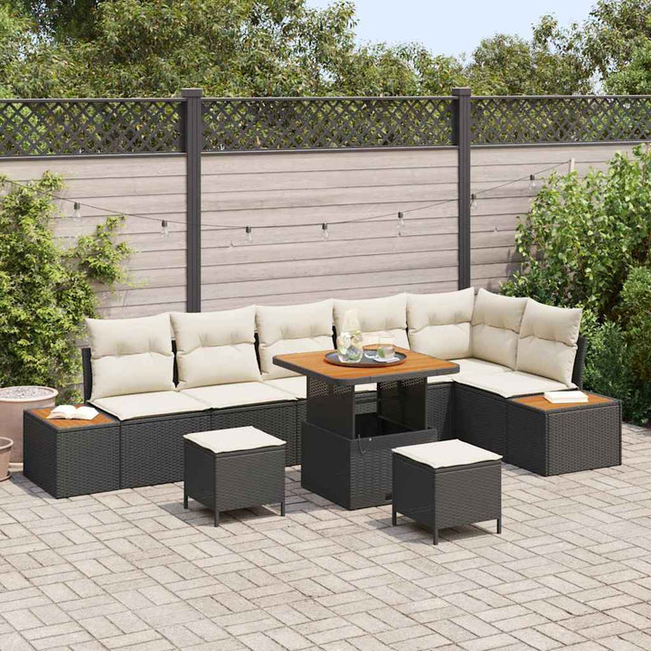 Havesofa Sæt med pude med opbevaring 9 pcs Sort Poly rattan