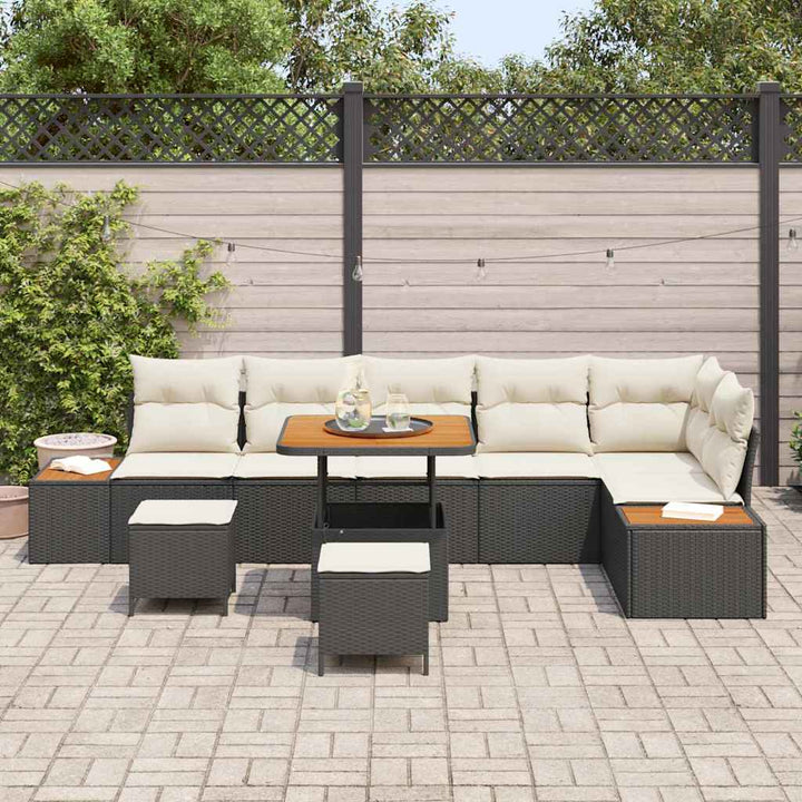 Havesofa Sæt med pude med opbevaring 9 pcs Sort Poly rattan