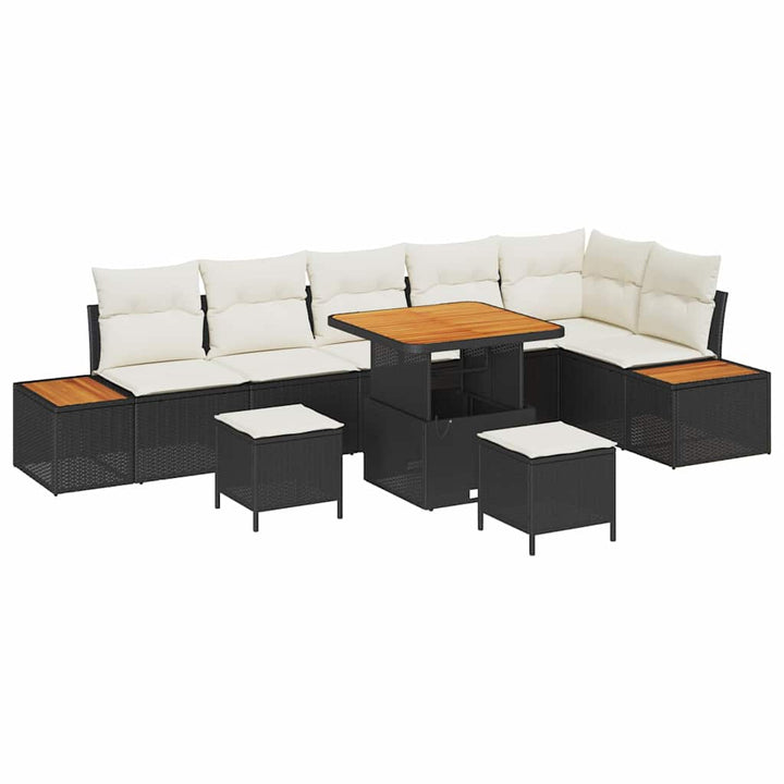 Havesofa Sæt med pude med opbevaring 9 pcs Sort Poly rattan