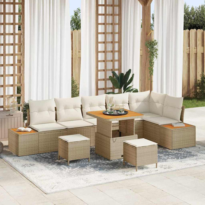 Havesofa Sæt med pude med opbevaring 9 pcs Beige Poly rattan