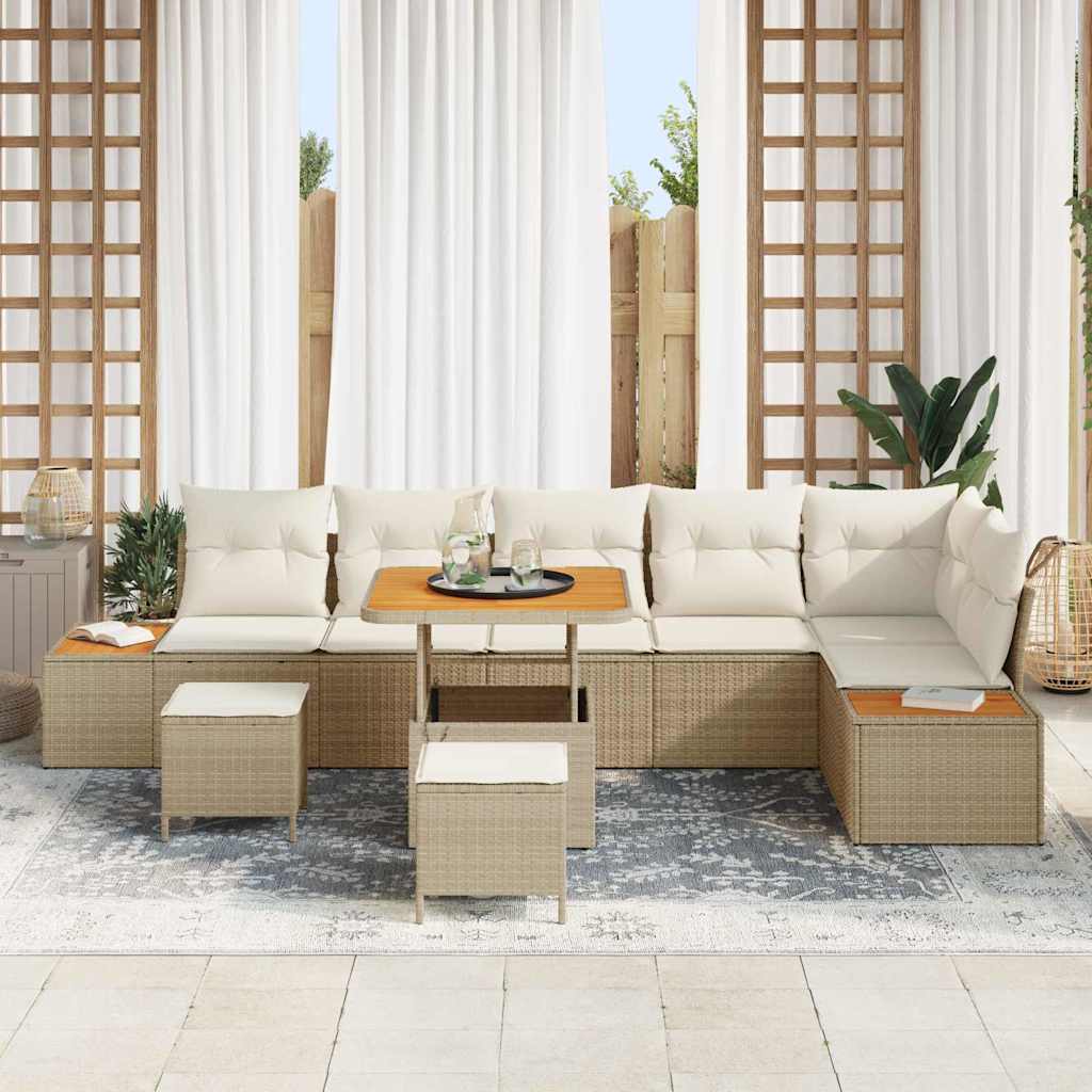 Havesofa Sæt med pude med opbevaring 9 pcs Beige Poly rattan