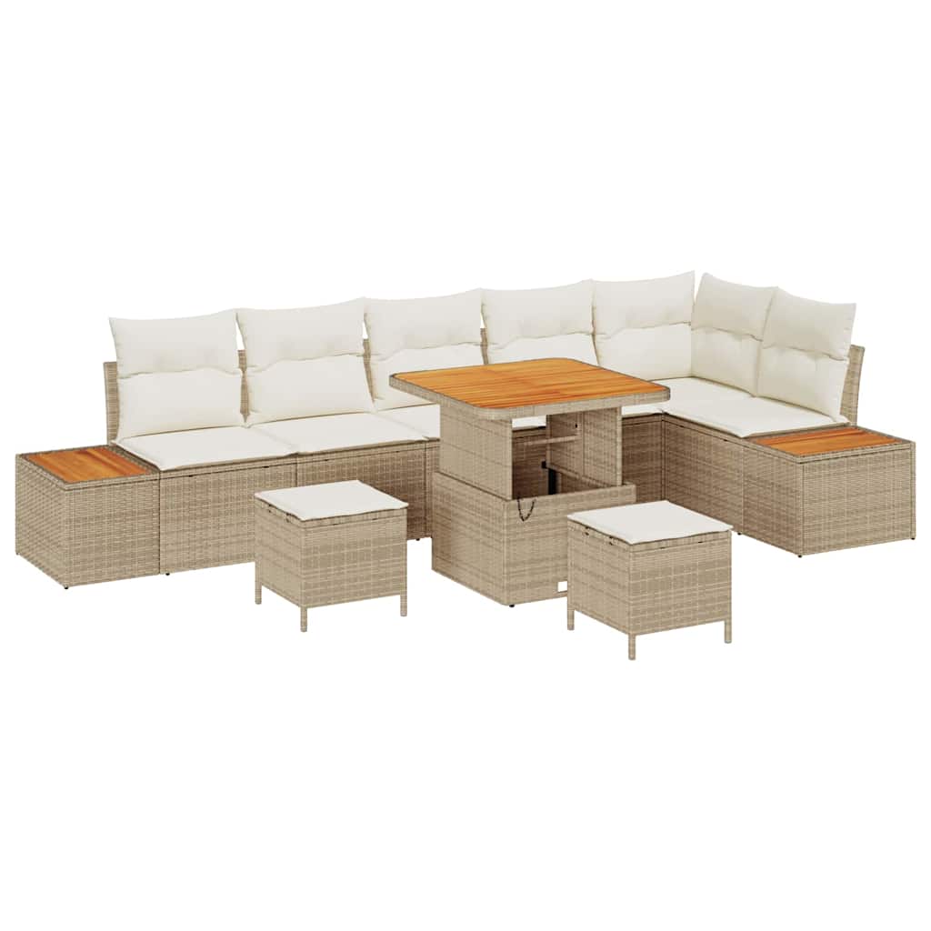 Havesofa Sæt med pude med opbevaring 9 pcs Beige Poly rattan