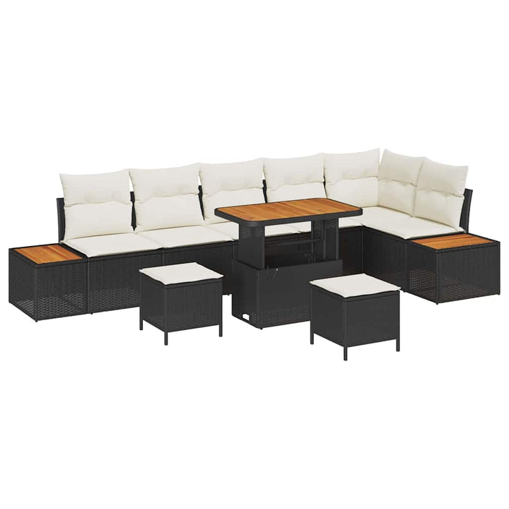Havesofa Sæt med pude med opbevaring 9 pcs Sort Poly rattan