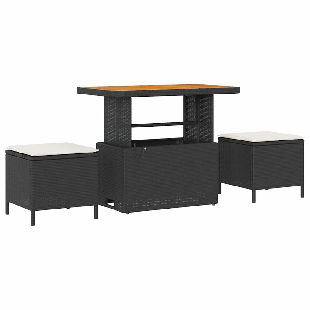 Havesofa Sæt med pude med opbevaring 9 pcs Sort Poly rattan