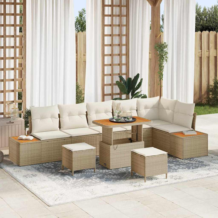 Havesofa Sæt med pude med opbevaring 9 pcs Beige Poly rattan