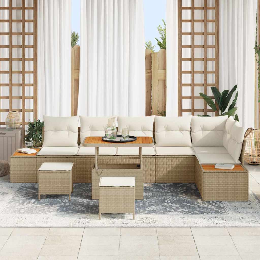Havesofa Sæt med pude med opbevaring 9 pcs Beige Poly rattan