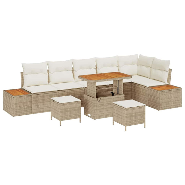 Havesofa Sæt med pude med opbevaring 9 pcs Beige Poly rattan