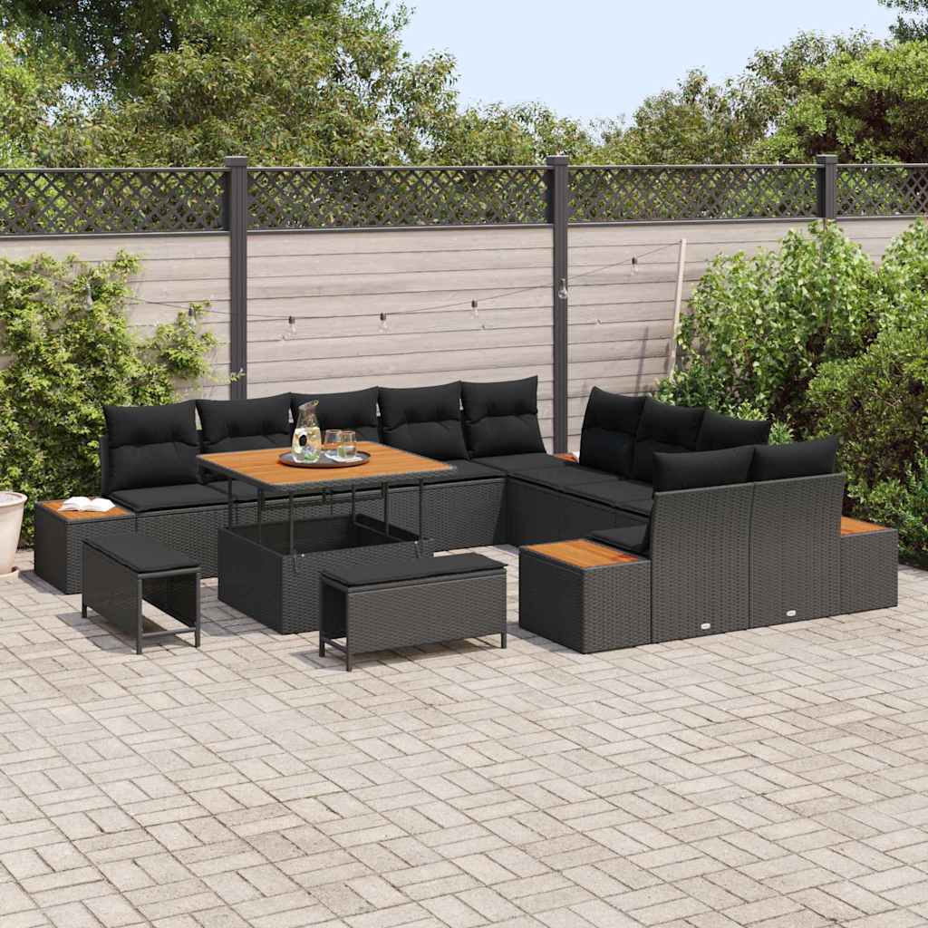 Havesofa Sæt med pude med opbevaring Sort Poly rattan