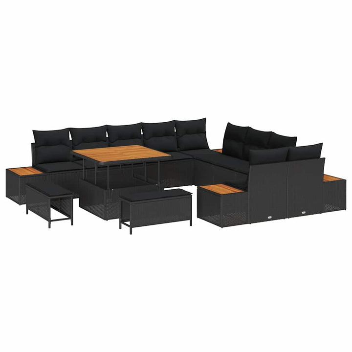 Havesofa Sæt med pude med opbevaring Sort Poly rattan