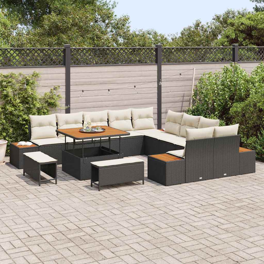 Havesofa Sæt med pude med opbevaring Sort Poly rattan