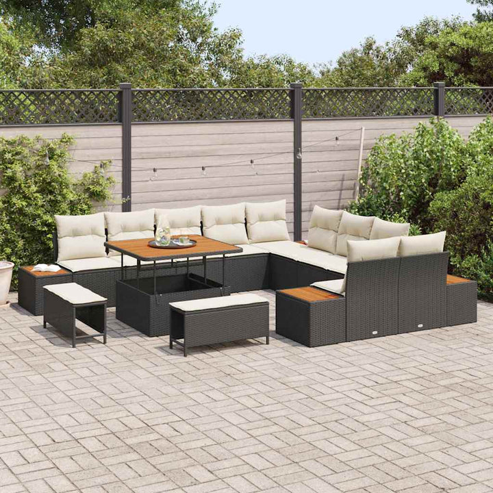 Havesofa Sæt med pude med opbevaring Sort Poly rattan