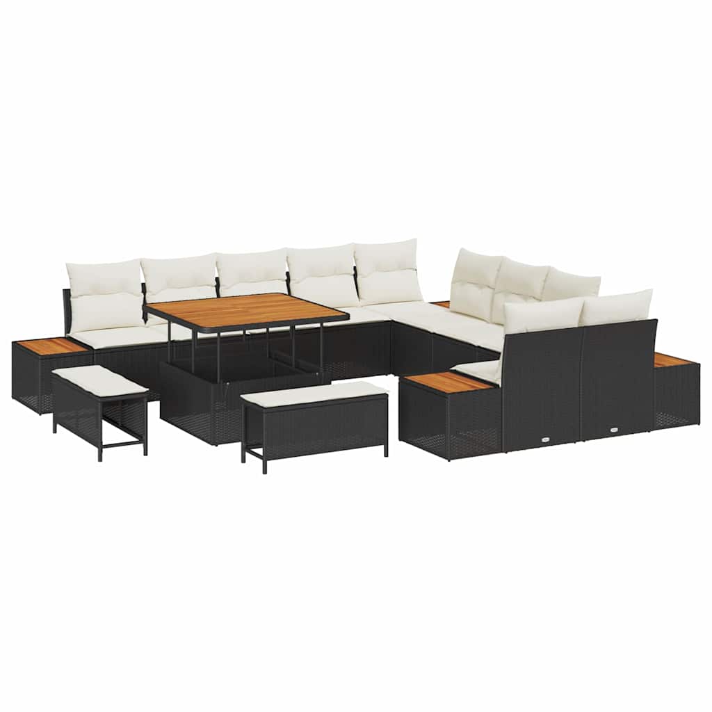 Havesofa Sæt med pude med opbevaring Sort Poly rattan