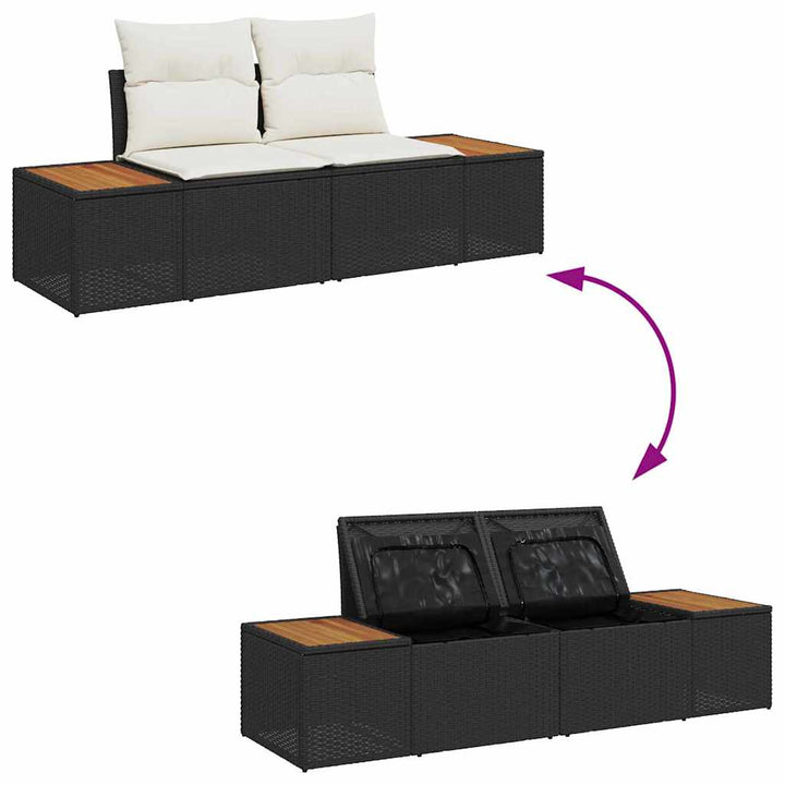Havesofa Sæt med pude med opbevaring Sort Poly rattan