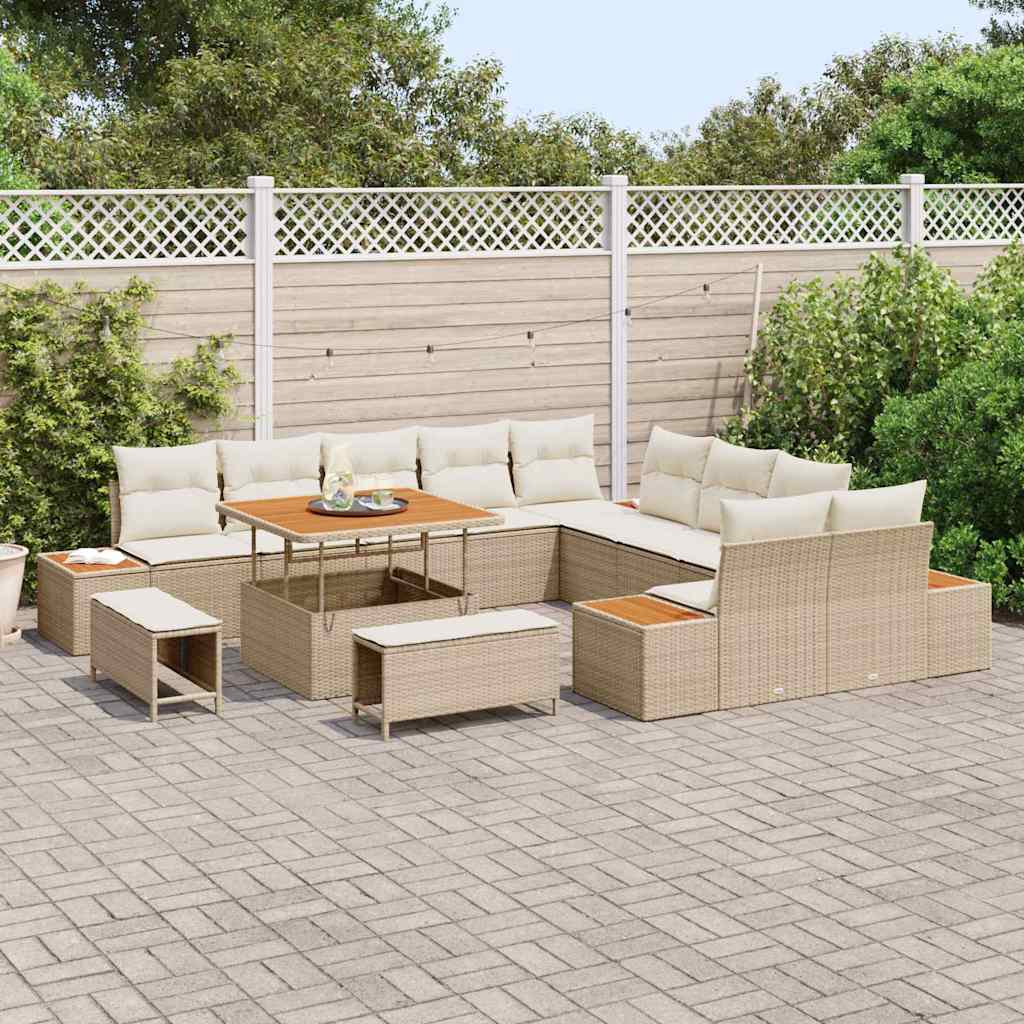 Havesofa Sæt med pude med opbevaring Beige Poly rattan