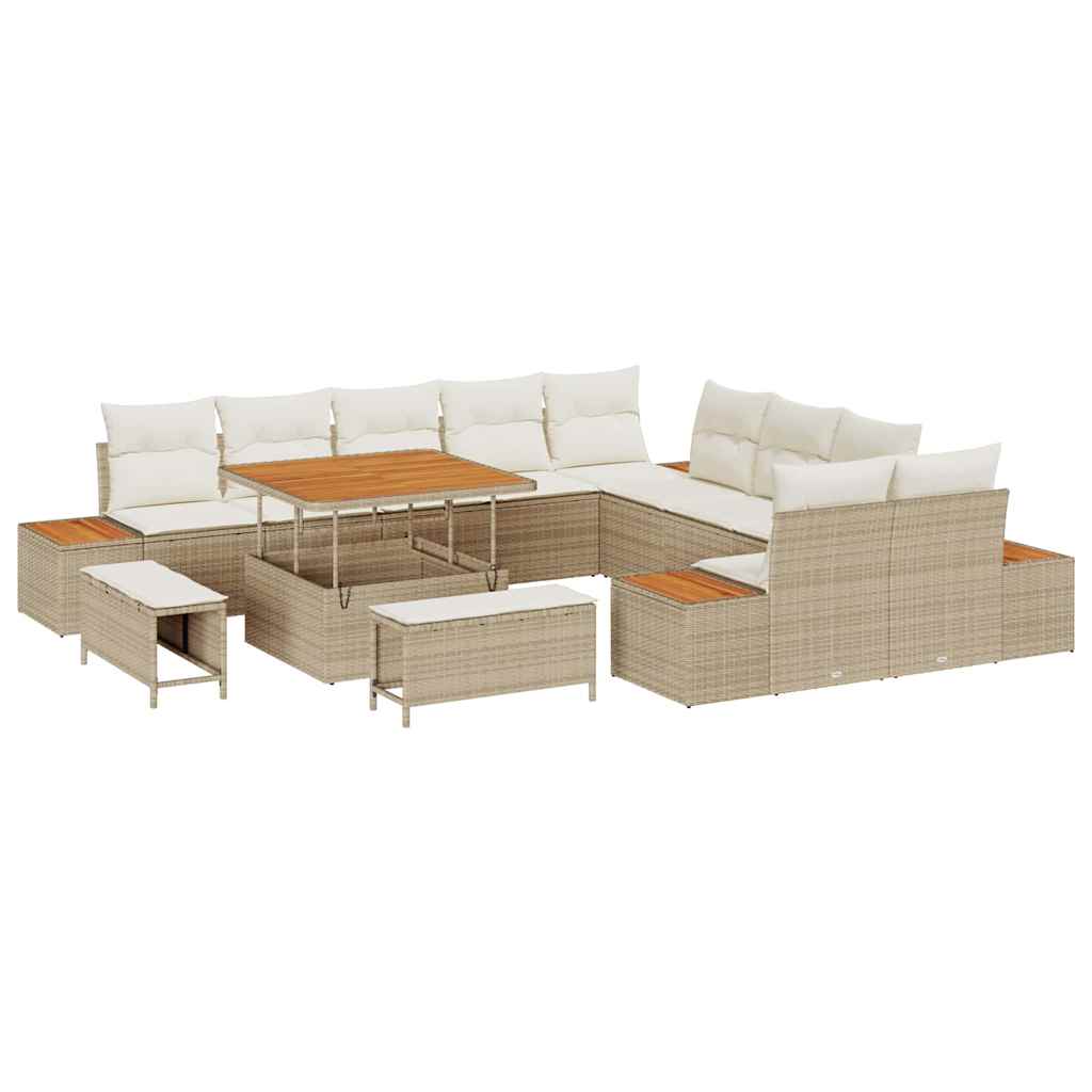 Havesofa Sæt med pude med opbevaring Beige Poly rattan