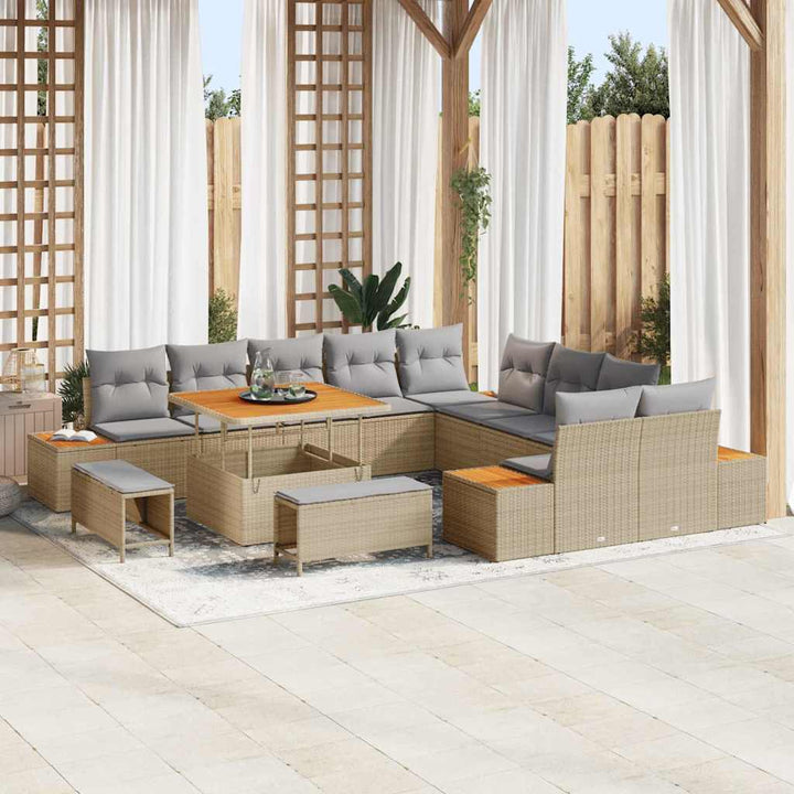 Havesofa Sæt med pude med opbevaring Beige Poly rattan