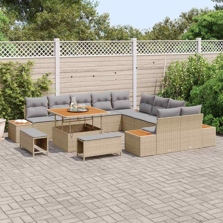Havesofa Sæt med pude med opbevaring Beige Poly rattan