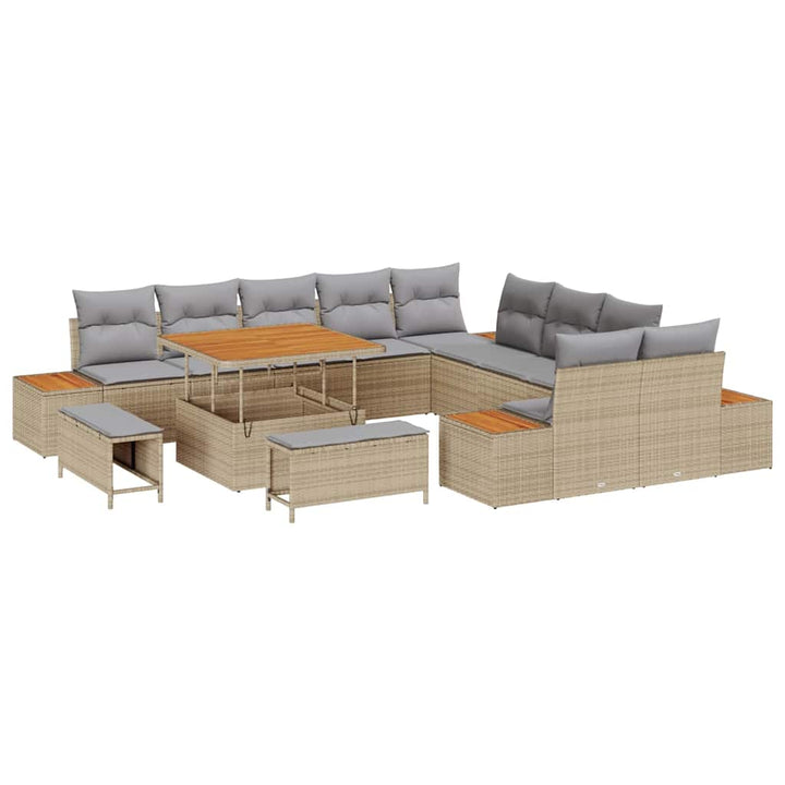 Havesofa Sæt med pude med opbevaring Beige Poly rattan