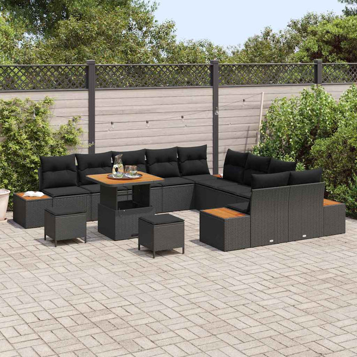 Havesofa Sæt med pude med opbevaring Sort Poly rattan