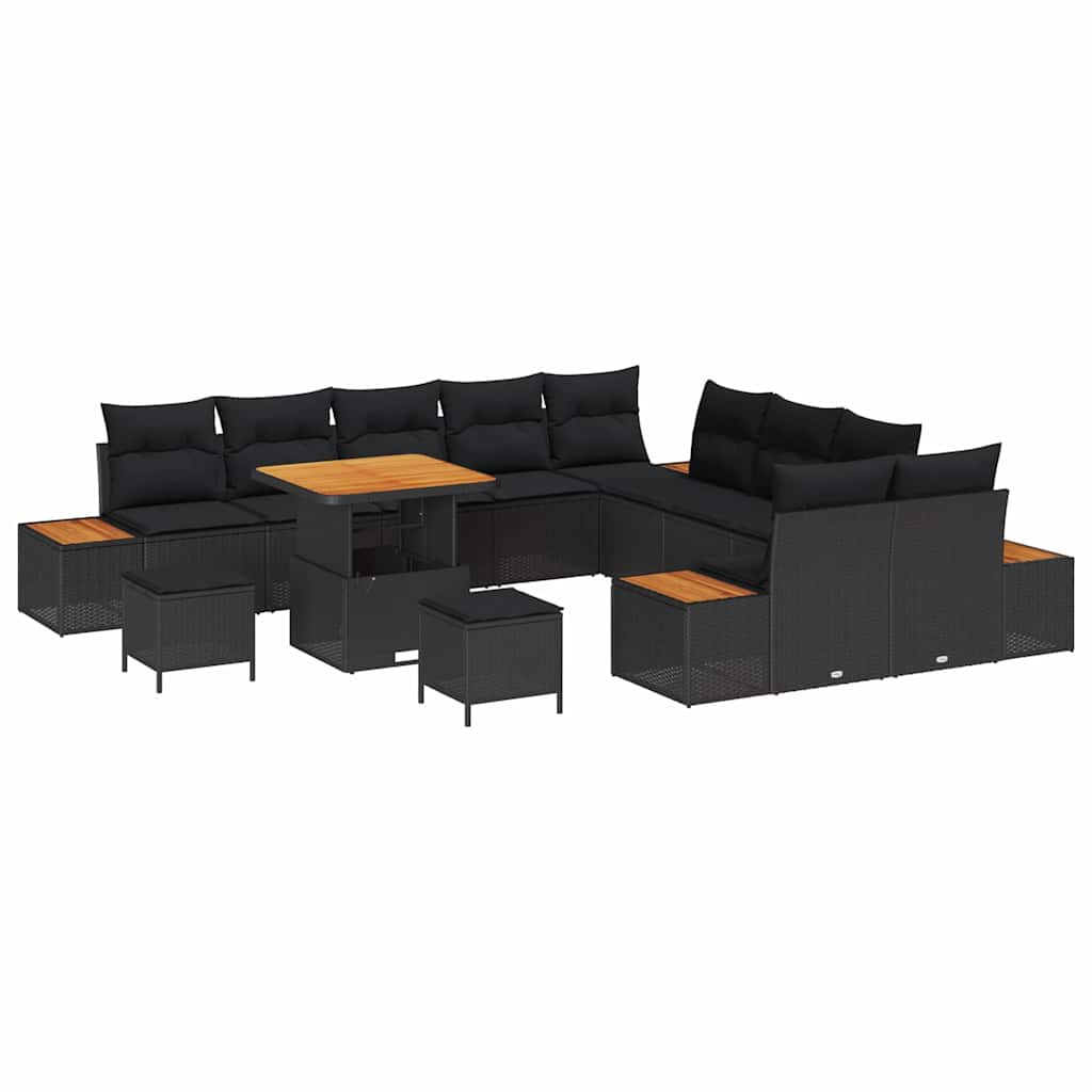 Havesofa Sæt med pude med opbevaring Sort Poly rattan