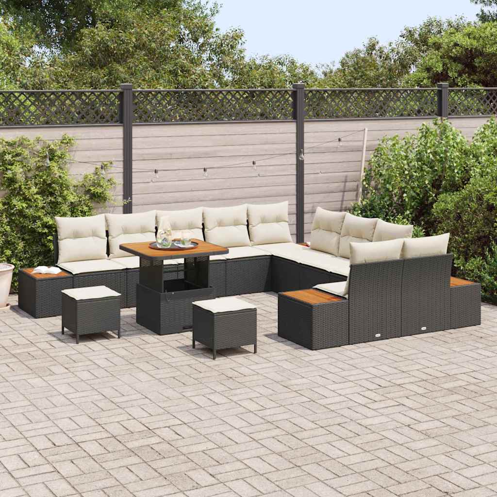Havesofa Sæt med pude med opbevaring Sort Poly rattan
