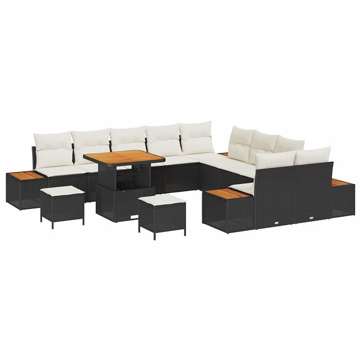 Havesofa Sæt med pude med opbevaring Sort Poly rattan
