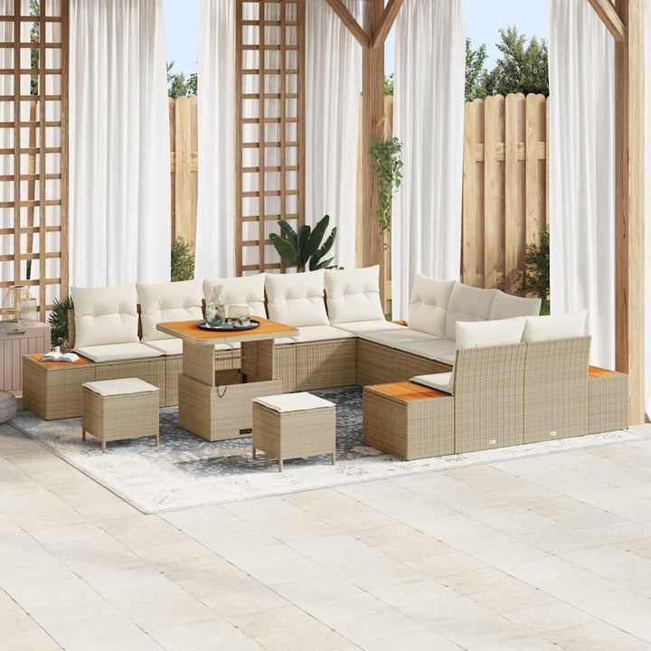 Havesofa Sæt med pude med opbevaring Beige Poly rattan