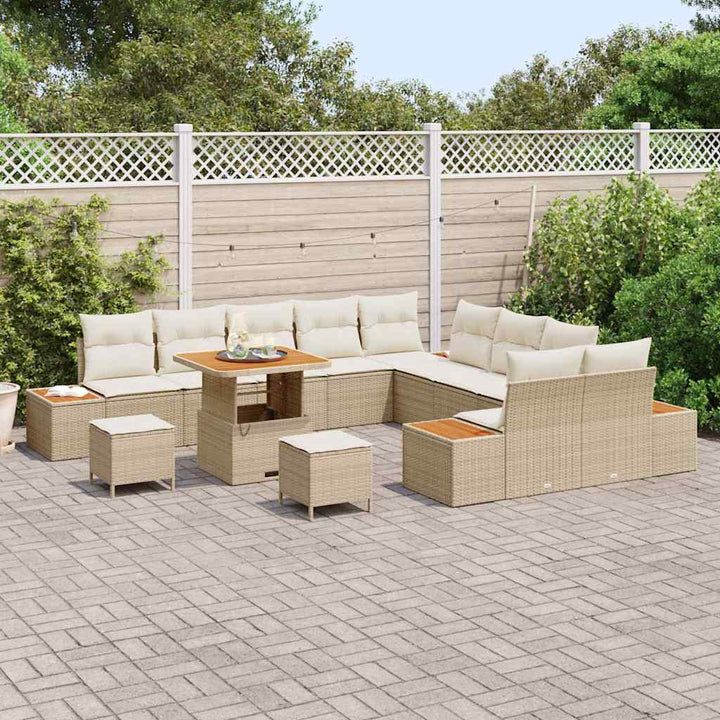Havesofa Sæt med pude med opbevaring Beige Poly rattan