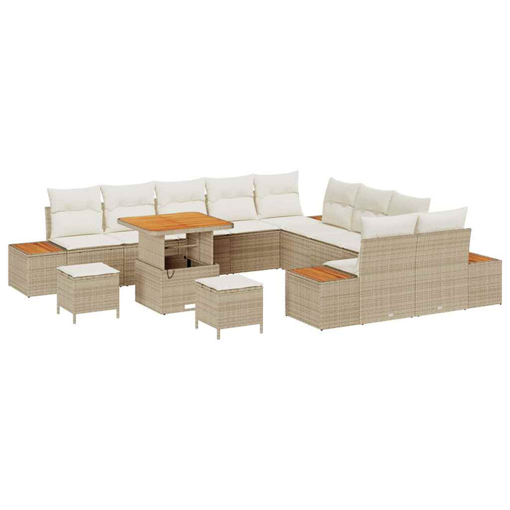 Havesofa Sæt med pude med opbevaring Beige Poly rattan