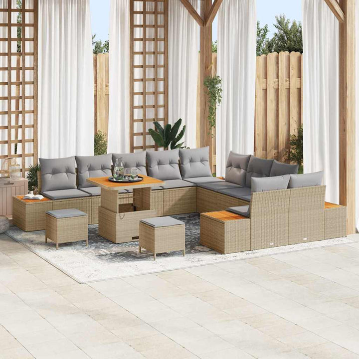 Havesofa Sæt med pude med opbevaring Beige Poly rattan