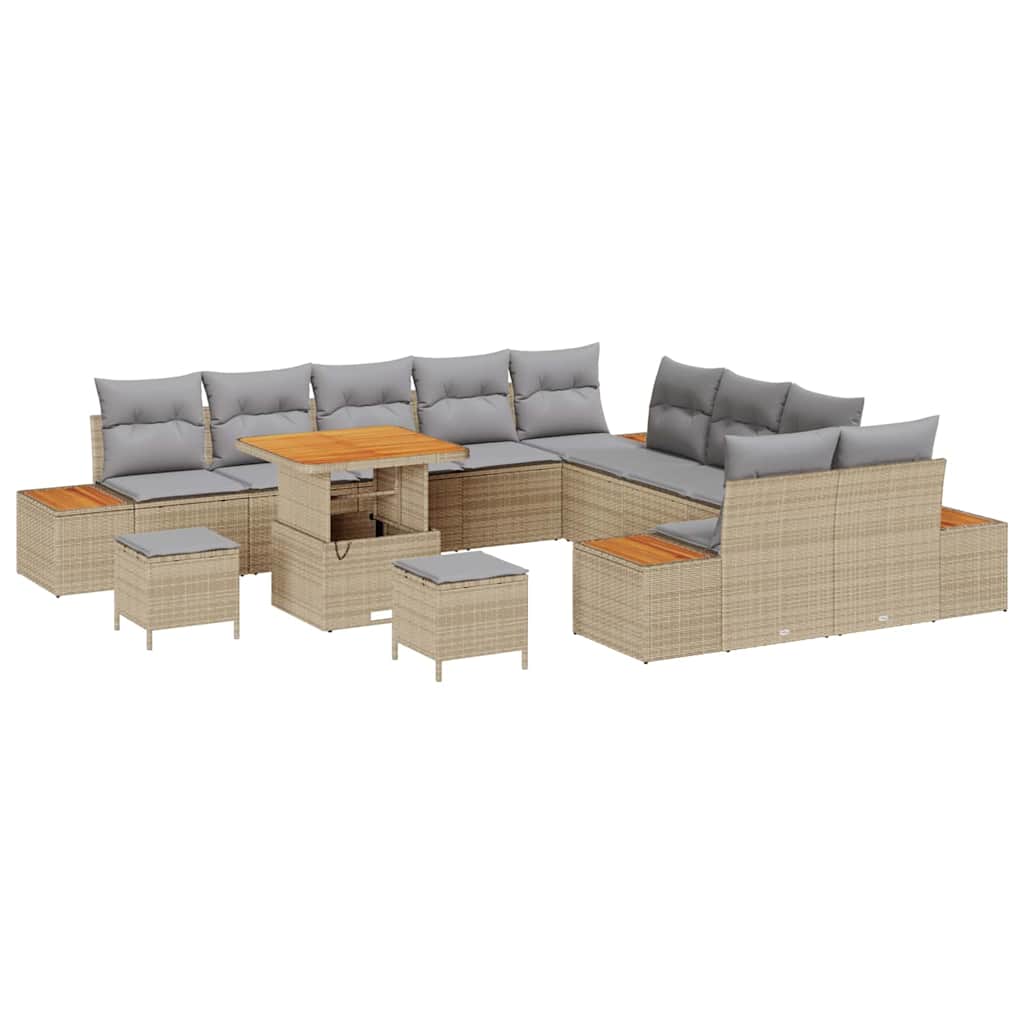 Havesofa Sæt med pude med opbevaring Beige Poly rattan