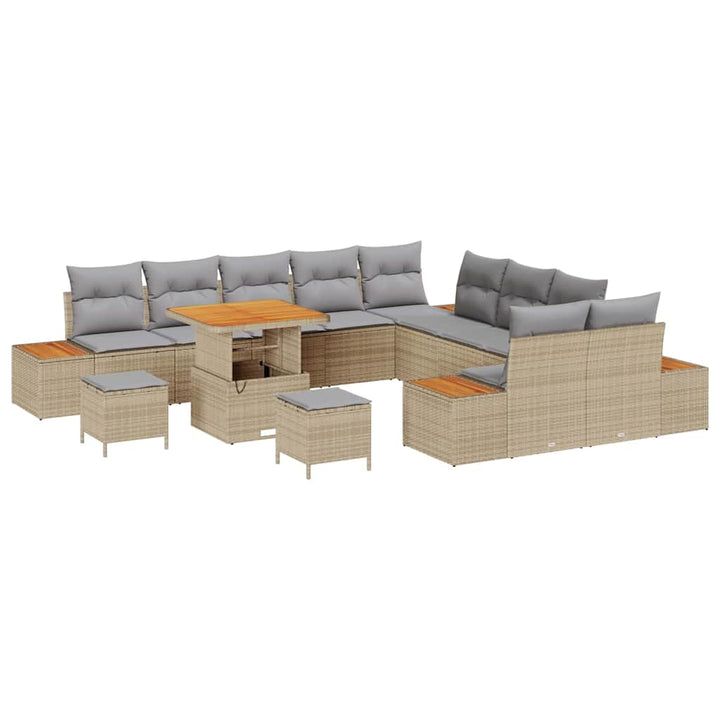 Havesofa Sæt med pude med opbevaring Beige Poly rattan