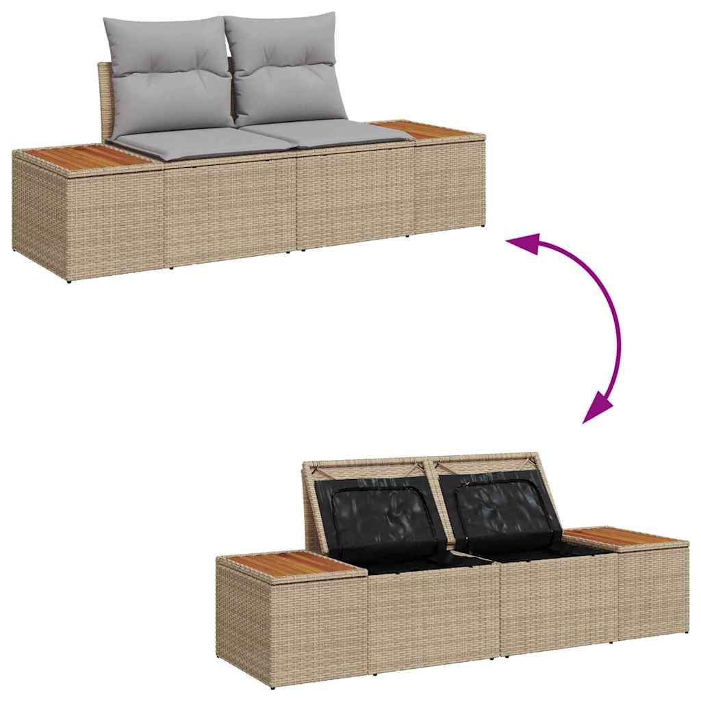 Havesofa Sæt med pude med opbevaring Beige Poly rattan