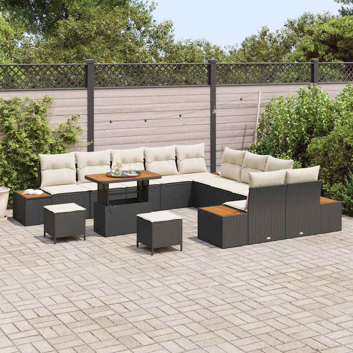 Havesofa Sæt med pude med opbevaring Sort Poly rattan