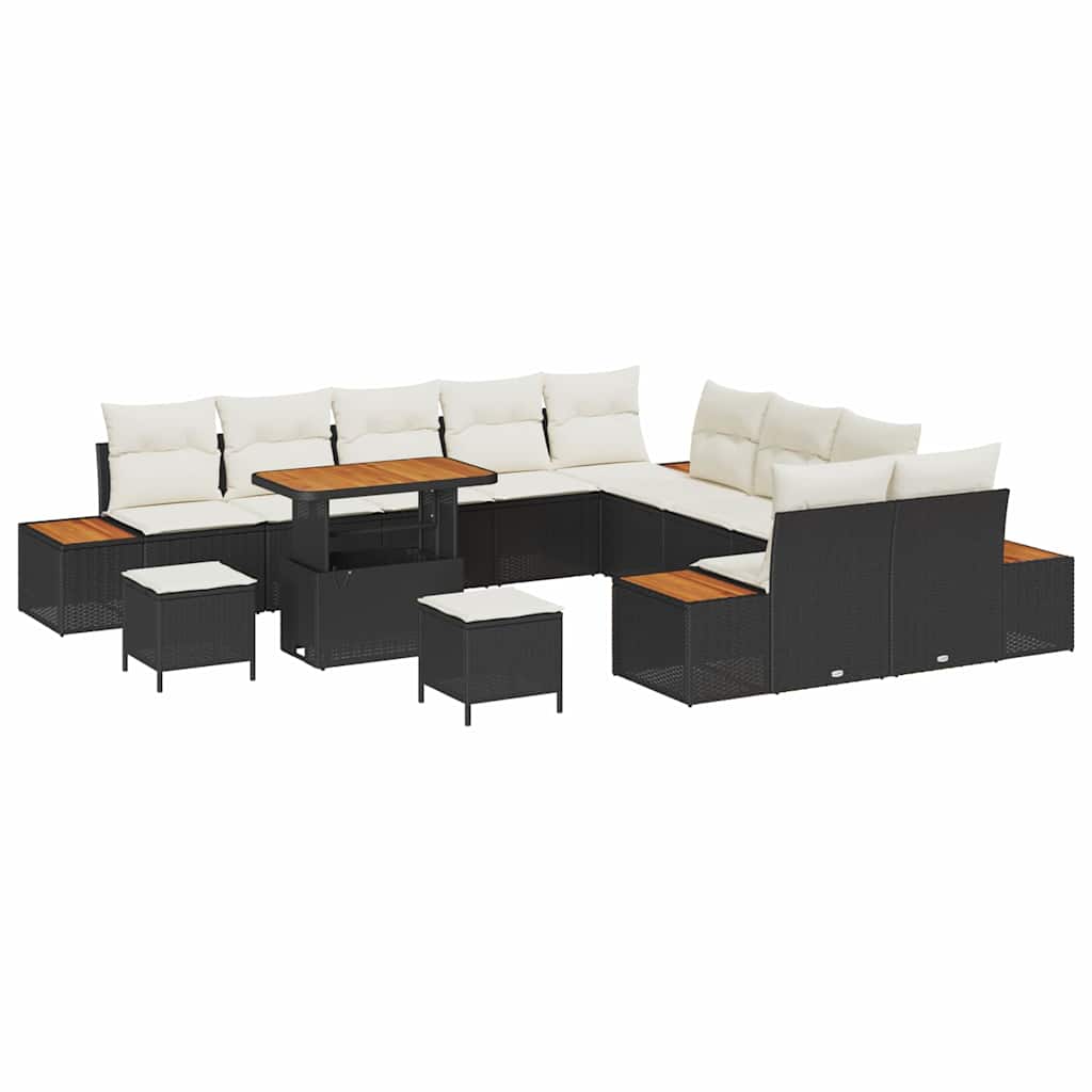 Havesofa Sæt med pude med opbevaring Sort Poly rattan