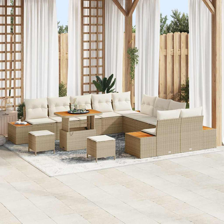 Havesofa Sæt med pude med opbevaring Beige Poly rattan