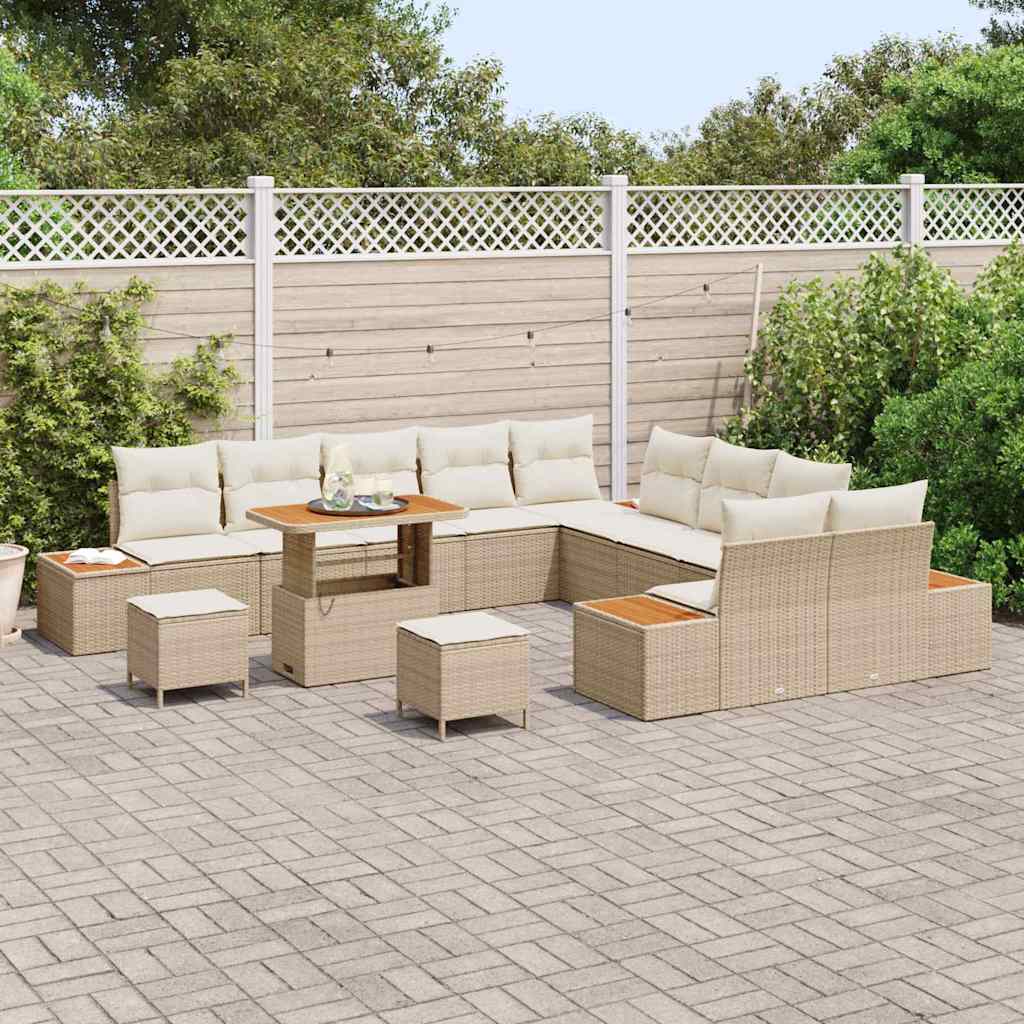Havesofa Sæt med pude med opbevaring Beige Poly rattan