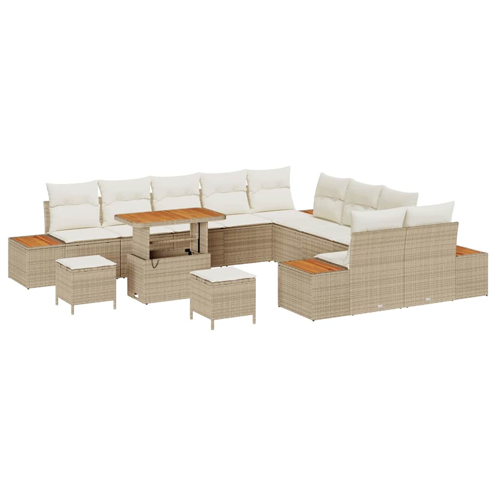 Havesofa Sæt med pude med opbevaring Beige Poly rattan
