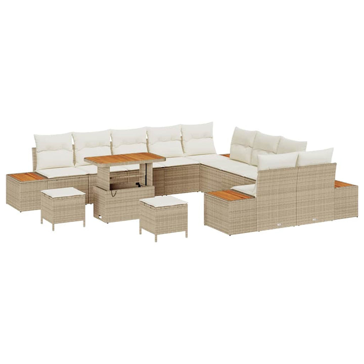 Havesofa Sæt med pude med opbevaring Beige Poly rattan