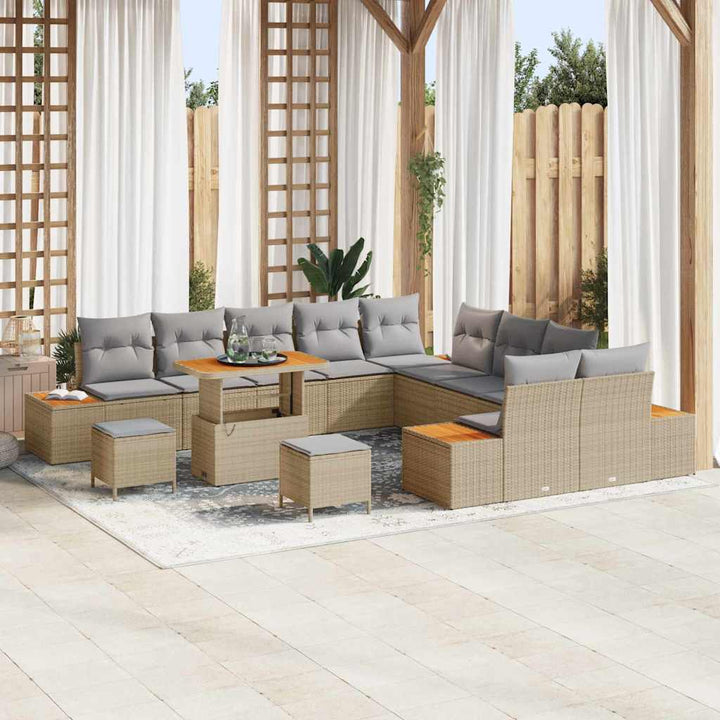 Havesofa Sæt med pude med opbevaring Beige Poly rattan
