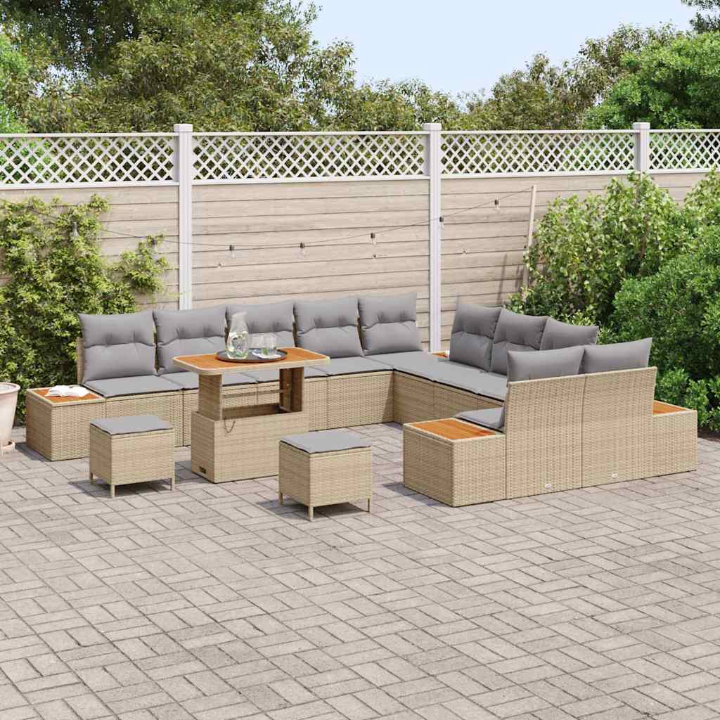 Havesofa Sæt med pude med opbevaring Beige Poly rattan