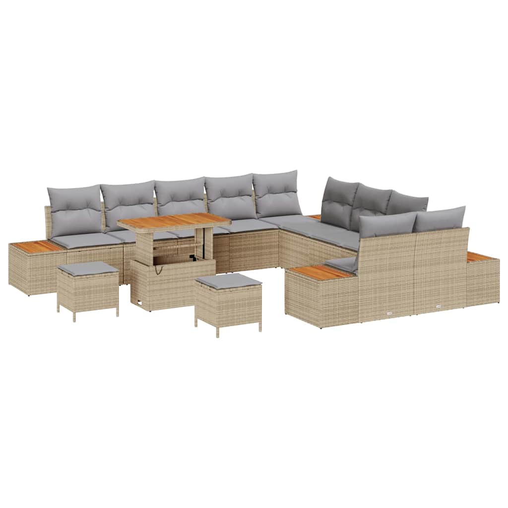 Havesofa Sæt med pude med opbevaring Beige Poly rattan