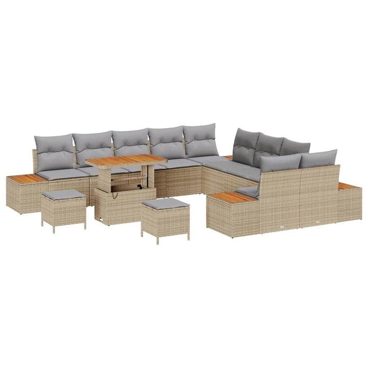 Havesofa Sæt med pude med opbevaring Beige Poly rattan