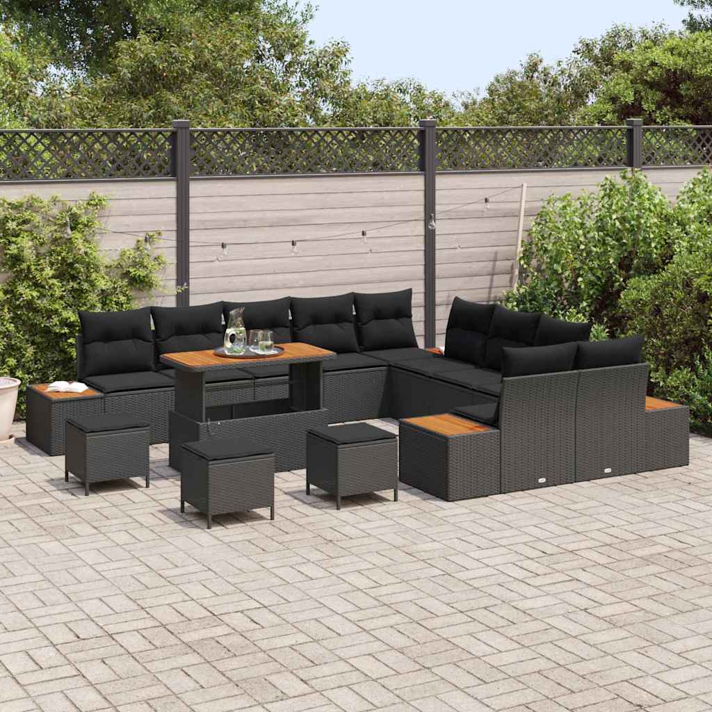 Havesofa Sæt med pude med opbevaring Sort Poly rattan