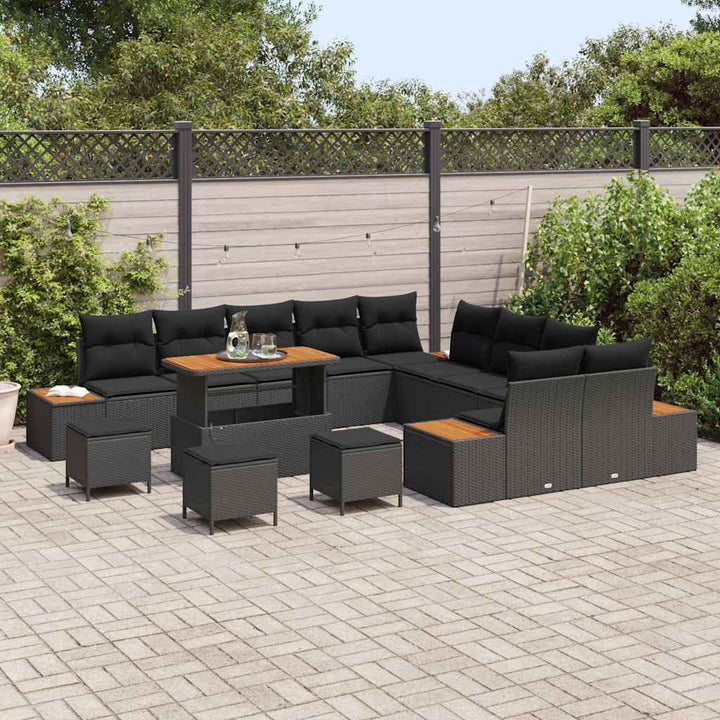 Havesofa Sæt med pude med opbevaring Sort Poly rattan